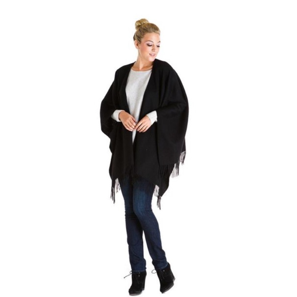 NWT Portolano wrap shawl poncho wool black